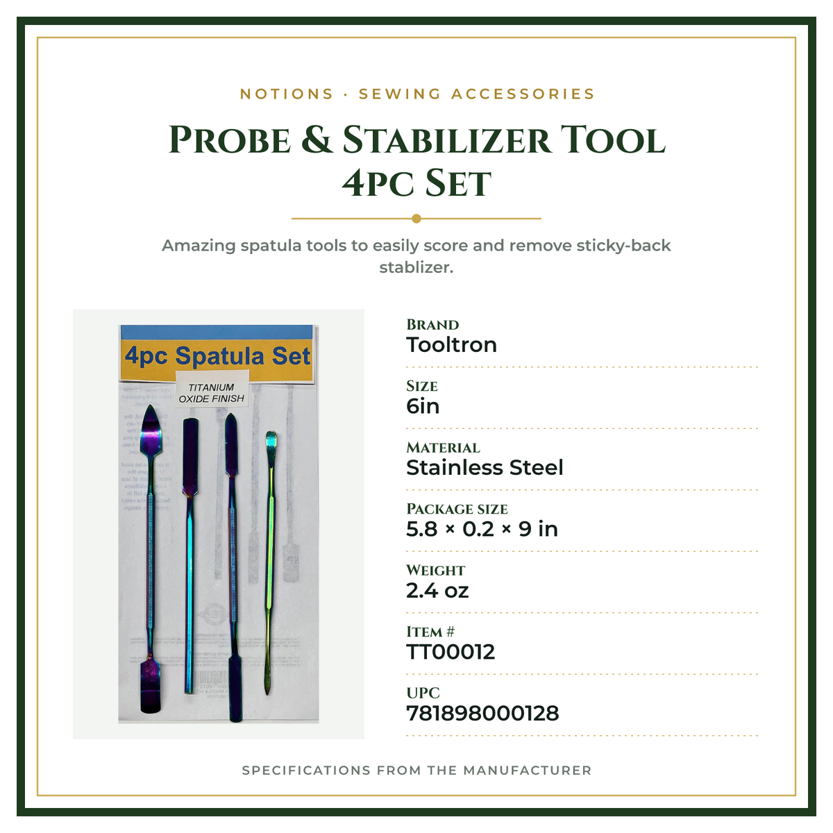 Product Specifications – Probe & Stabilizer Tool 4pc Set