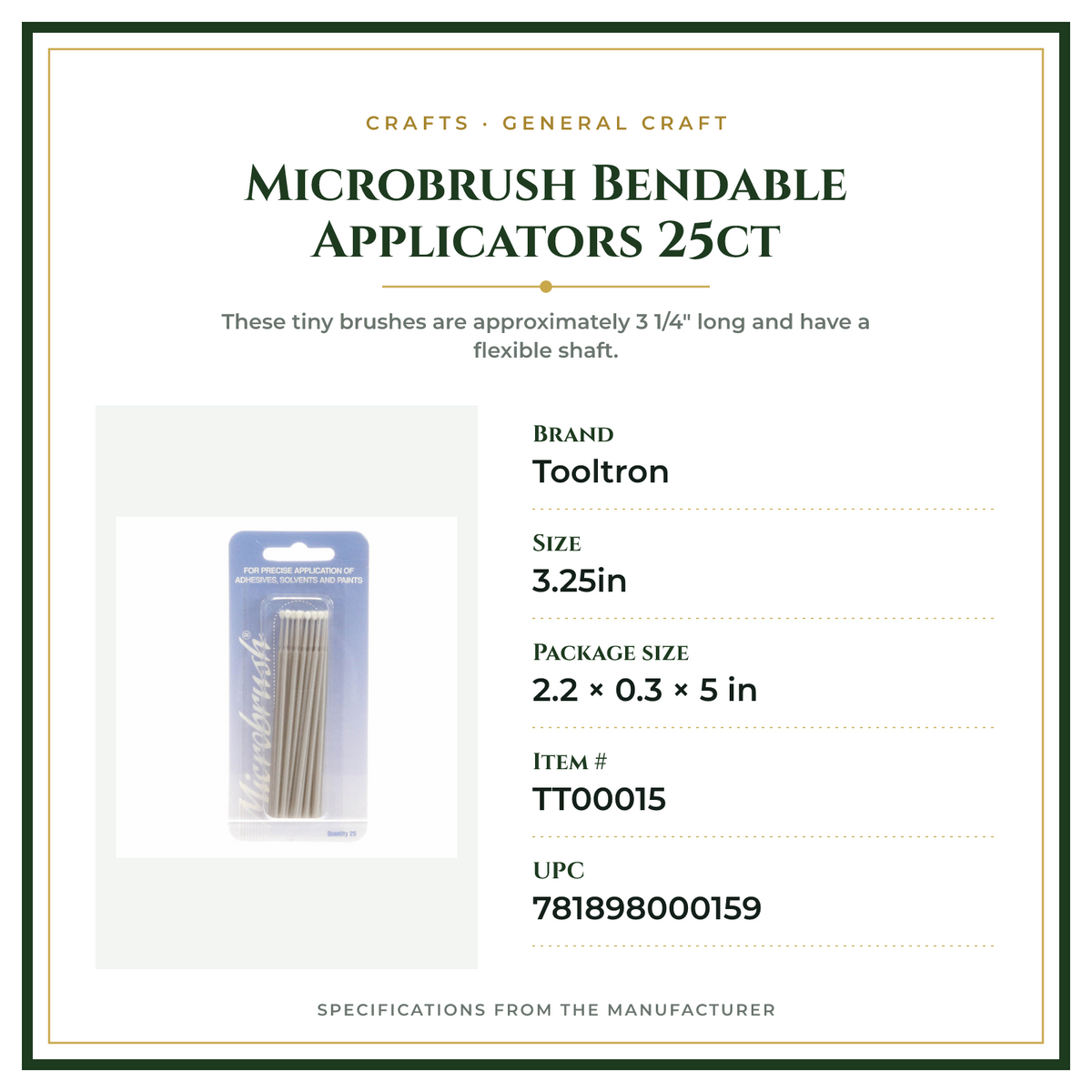 Product Specifications – Microbrush Bendable Applicators 25ct