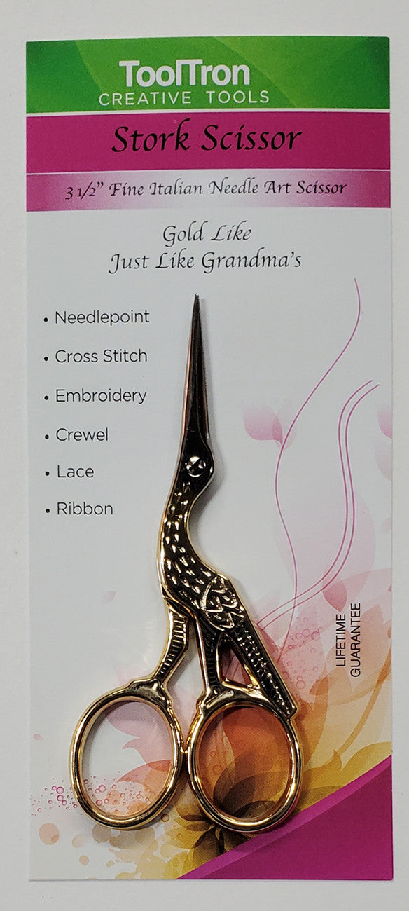 Stork Embroidery Scissor 3-1/2in Gold