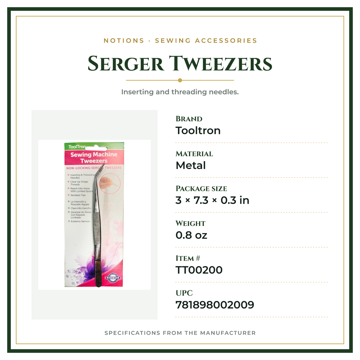 Product Specifications – Serger Tweezers