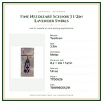 Product Specifications – Fine Needleart Scissor 3 1/2in Lavender Swirls