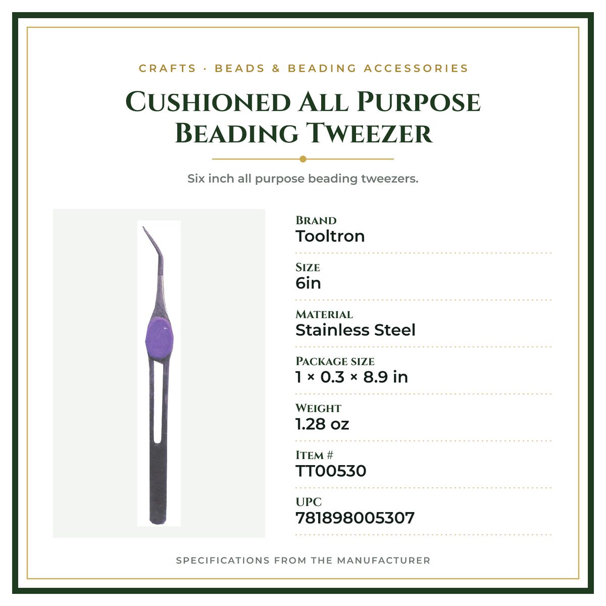 Product Specifications – Cushioned All Purpose Beading Tweezer
