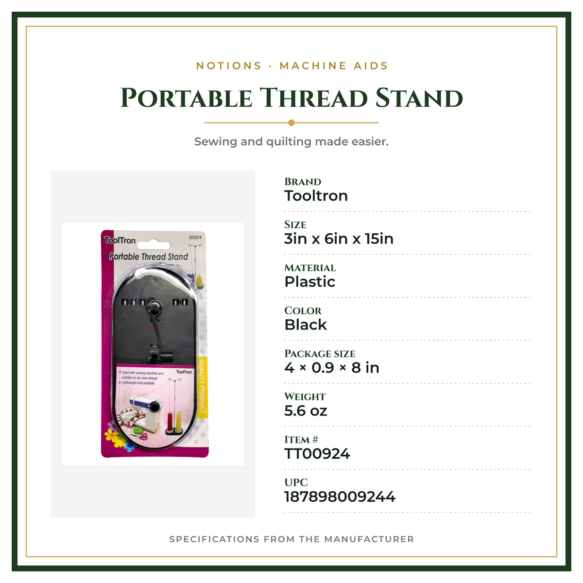 Product Specifications – Portable Thread Stand