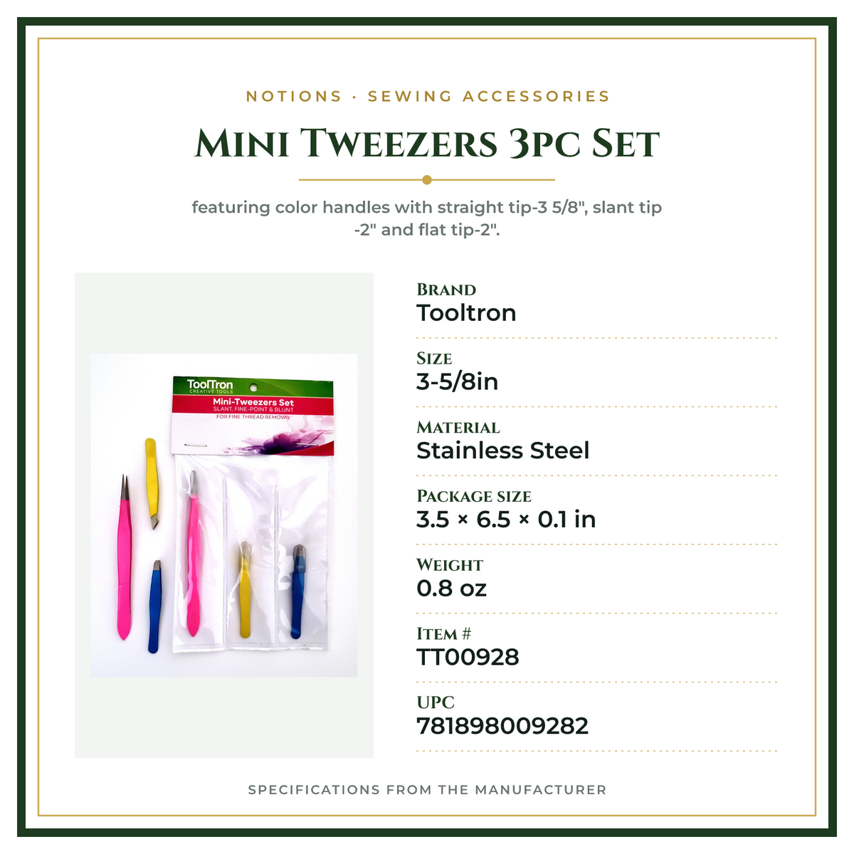 Product Specifications – Mini Tweezers 3pc Set