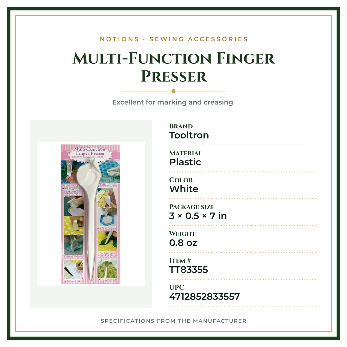 Product Specifications – Multi-Function Finger Presser