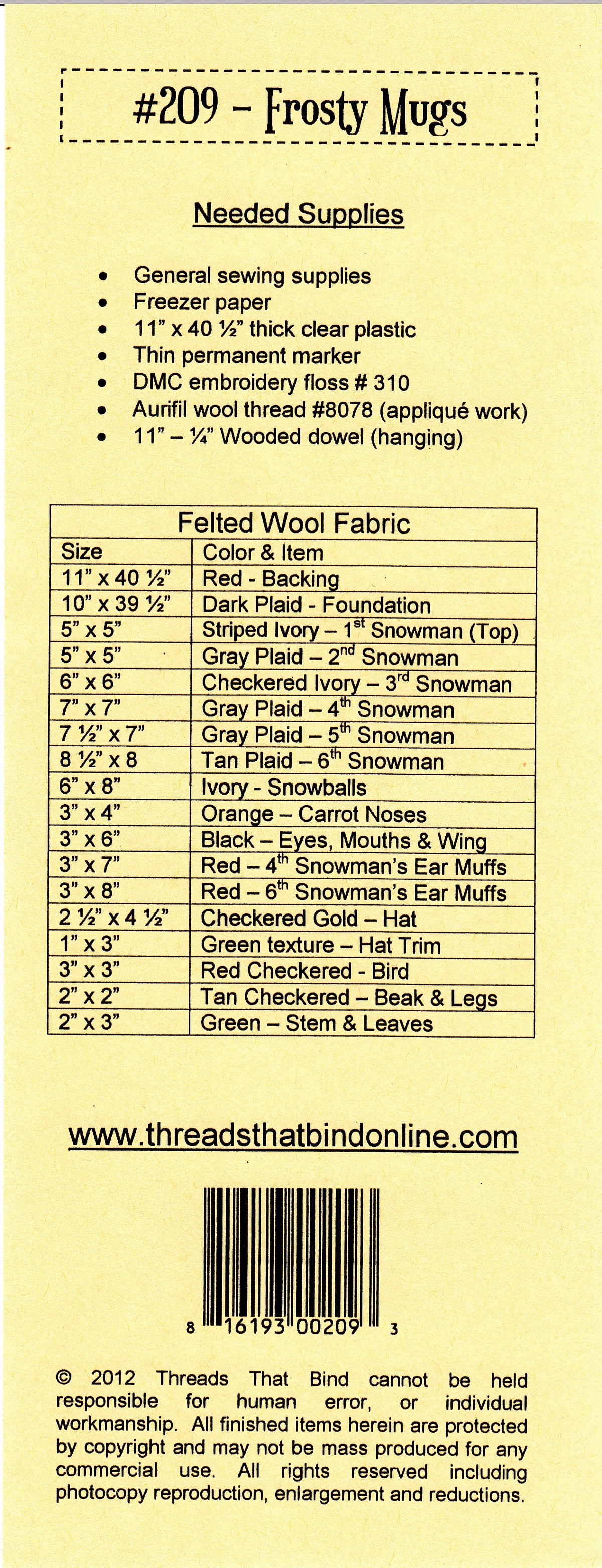 Frosty Mugs Wool Applique