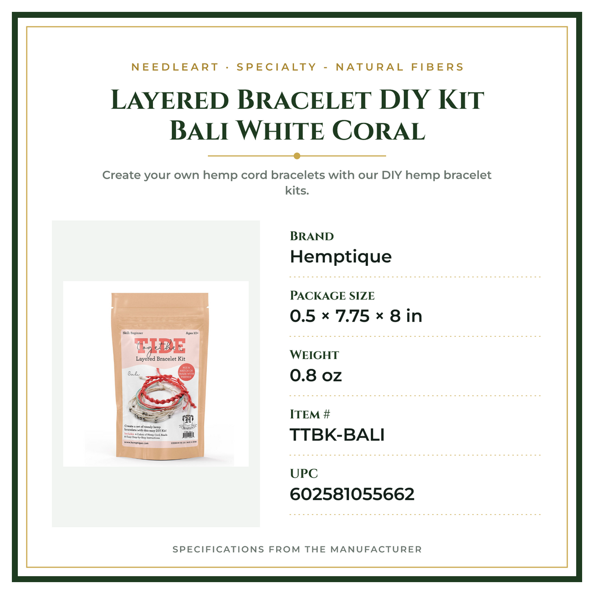 Product Specifications – Layered Bracelet DIY Kit Bali White Coral