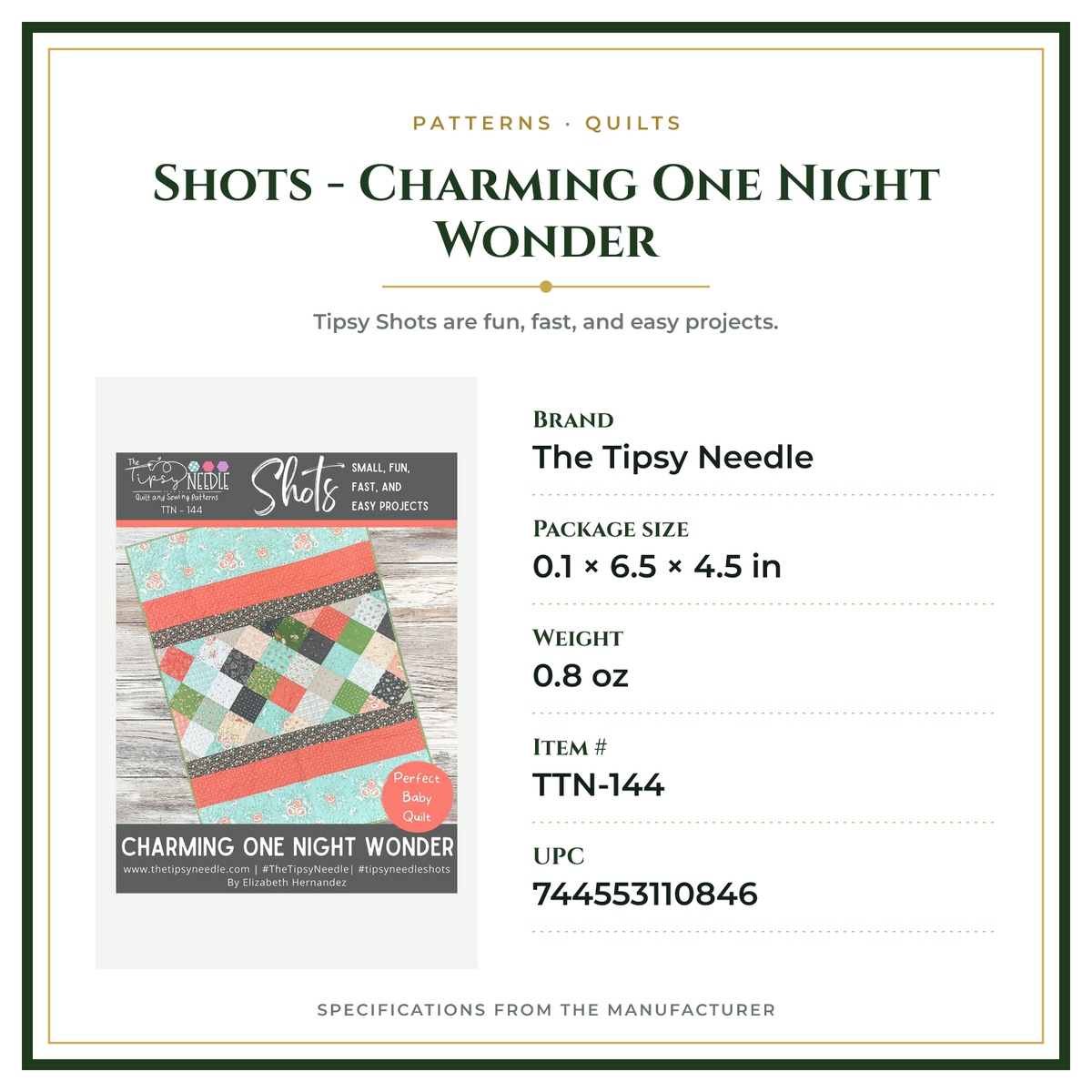 Product Specifications – Shots - Charming One Night Wonder