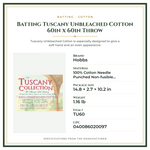 Product Specifications – Batting Tuscany Unbleached Cotton 60in x 60in Throw