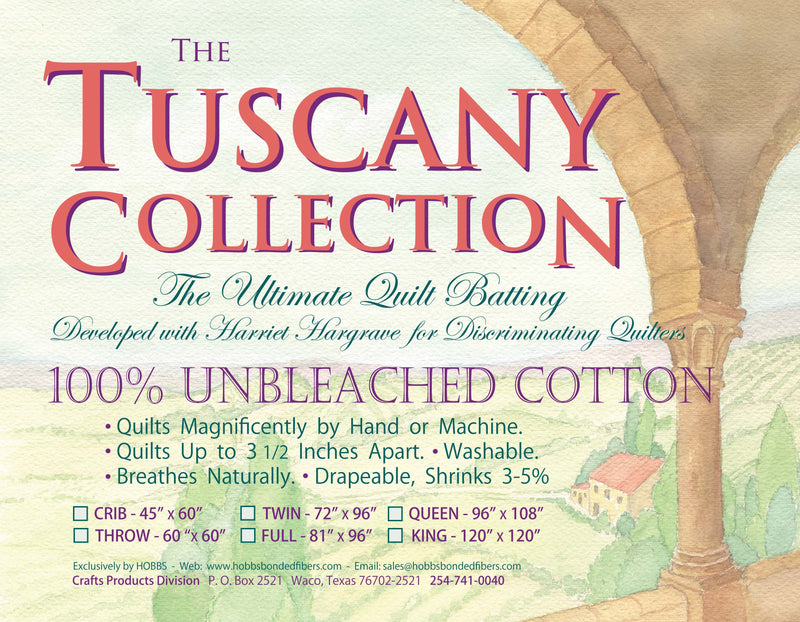 Batting Tuscany Unbleached Cotton 96in x 108in Queen