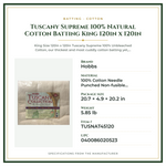 Product Specifications – Tuscany Supreme 100% Natural Cotton Batting King 120in x 120in
