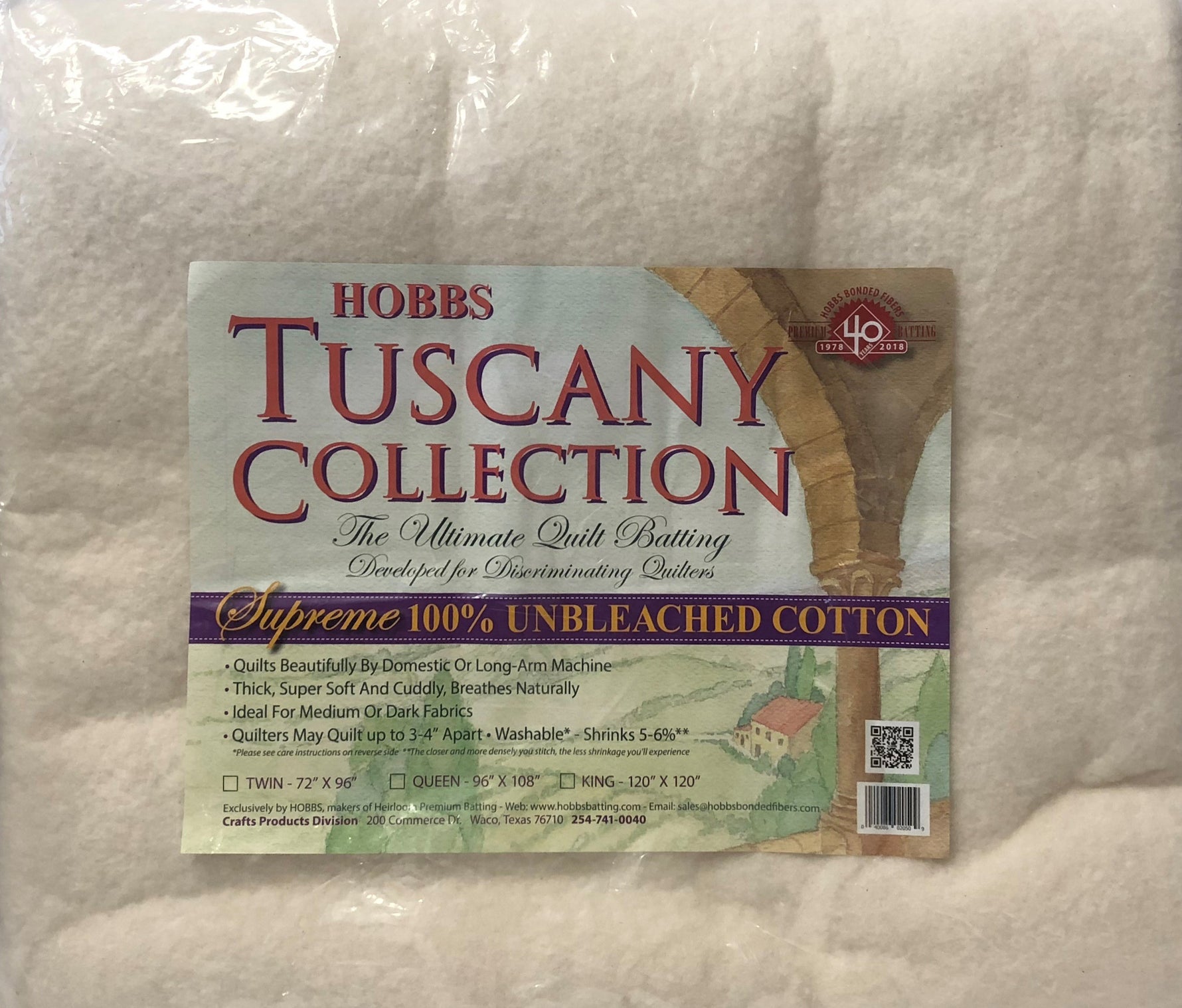 Tuscany Supreme 100% Natural Cotton Batting King 120in x 120in