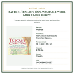 Product Specifications – Batting Tuscany 100% Washable Wool 60in x 60in Throw