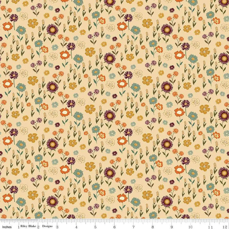 The Awe of Autumn Floral Latte 43"/44" Fabric Per Yard
