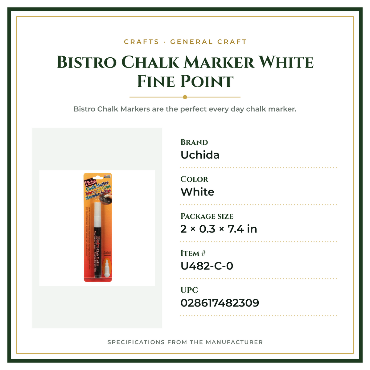 Product Specifications – Bistro Chalk Marker White Fine Point