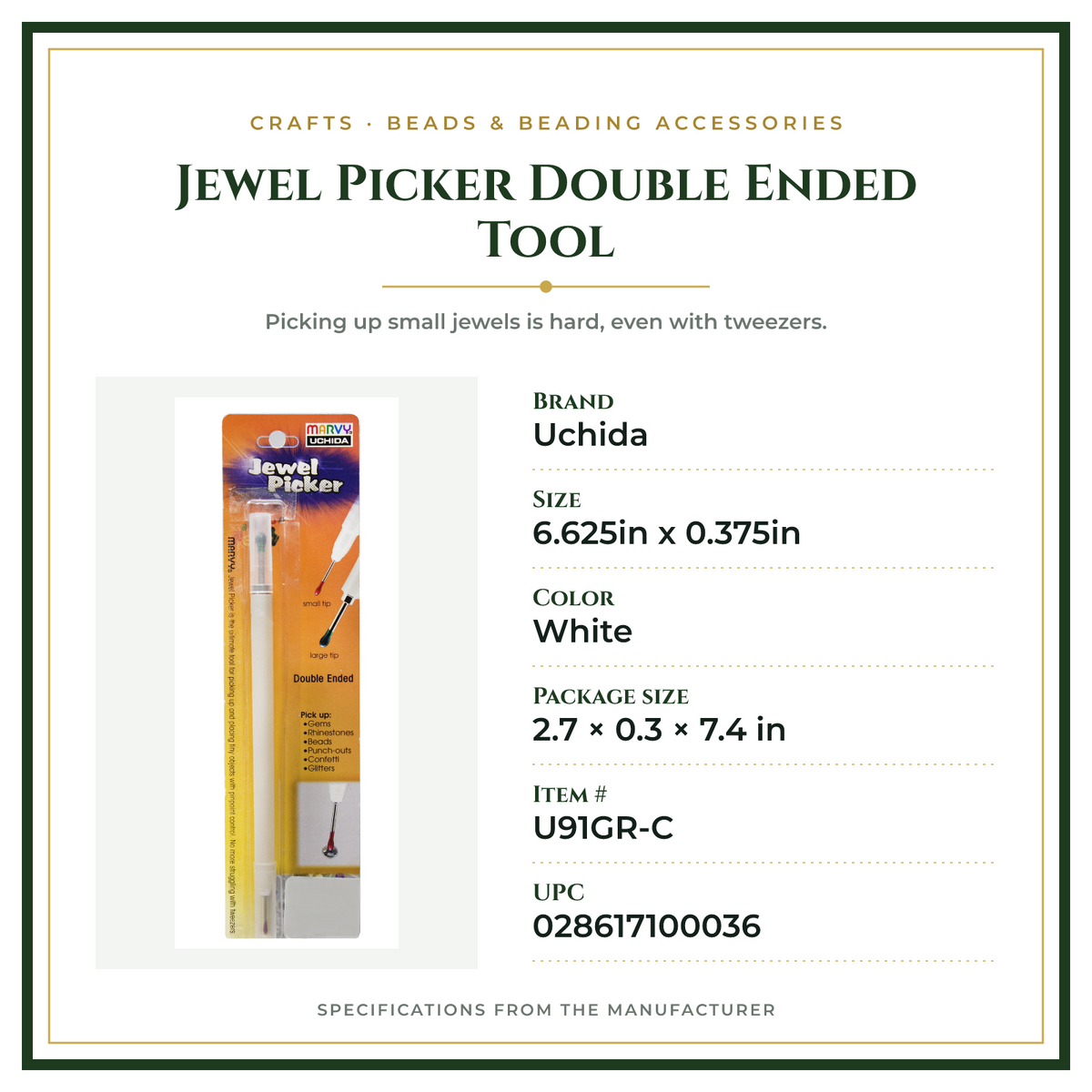 Product Specifications – Jewel Picker Double Ended Tool