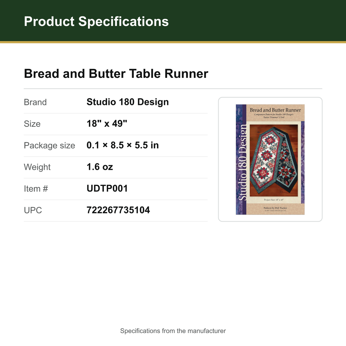 Product Specifications – Bread and Butter Table Runner
