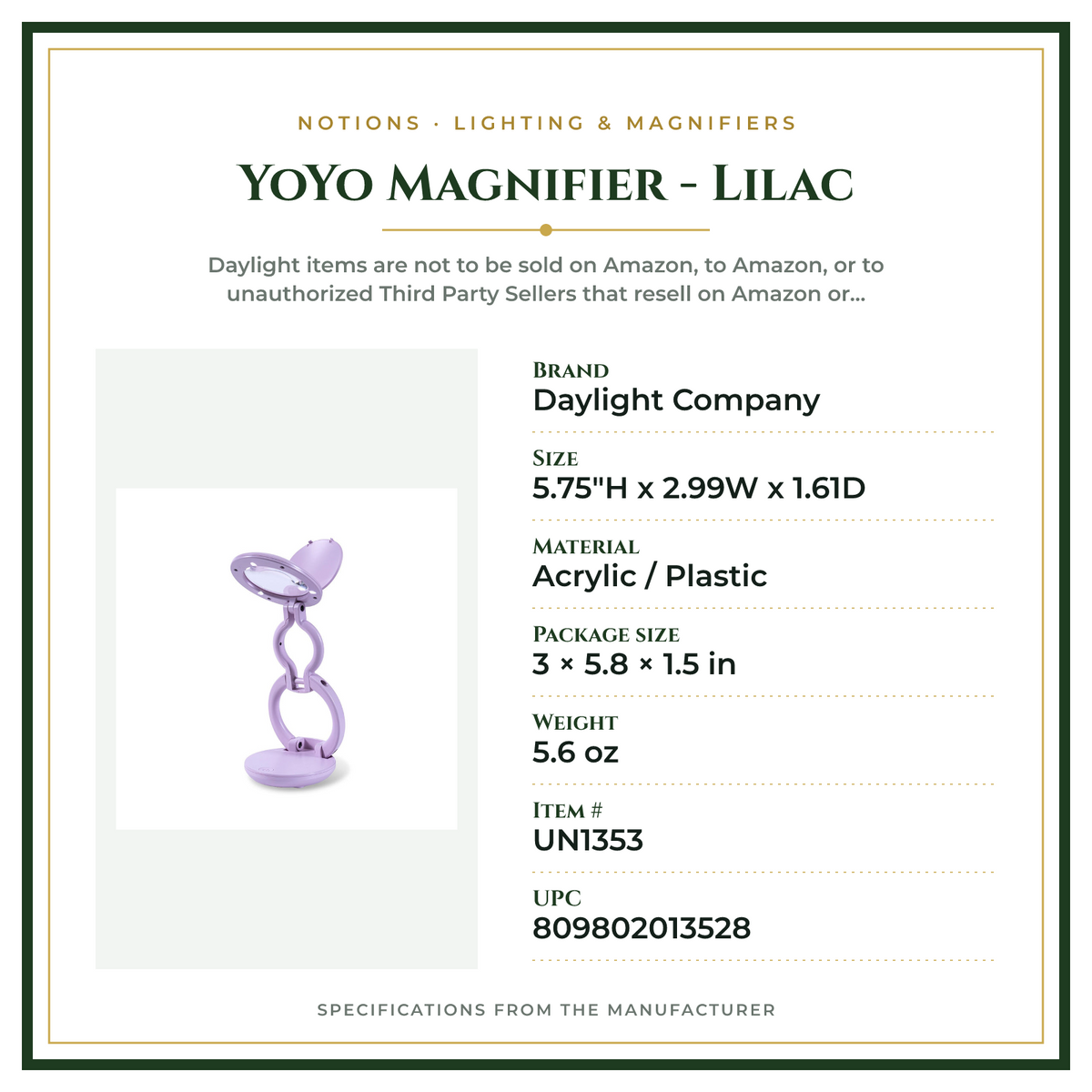 Product Specifications – YoYo Magnifier - Lilac