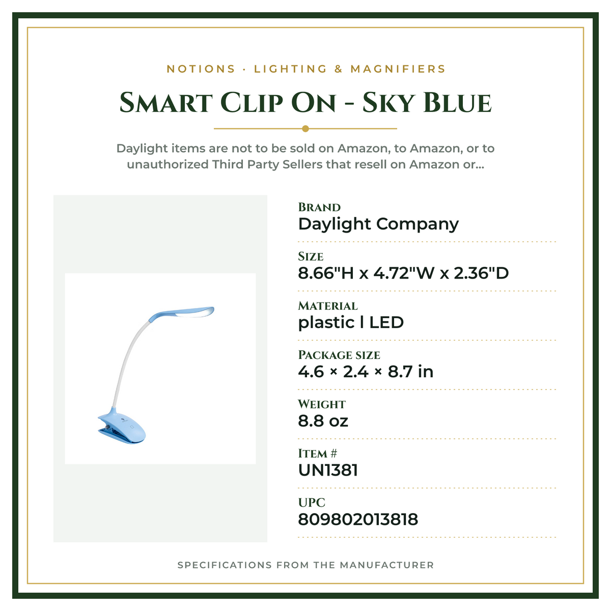 Product Specifications – Smart Clip On - Sky Blue