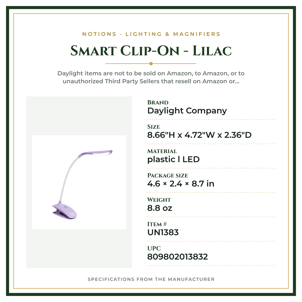 Product Specifications – Smart Clip-On - Lilac