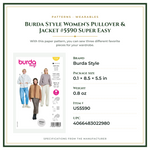 Product Specifications – Burda Style Women's Pullover & Jacket #5590 Super Easy
