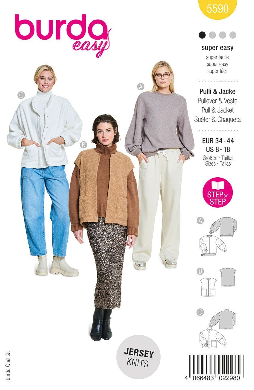 Burda Style Women's Pullover & Jacket #5590 Super Easy