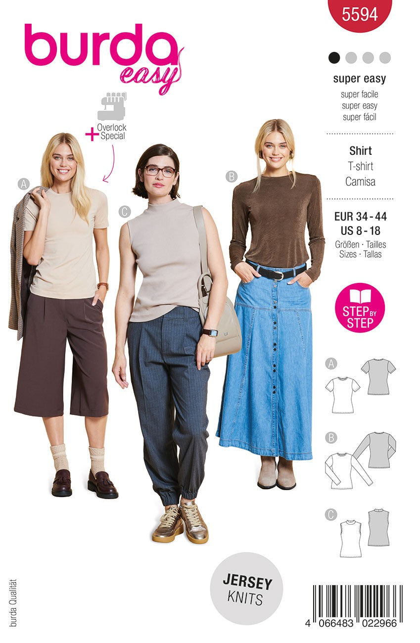 Burda Style Women's T-Shirt for Overlock #5594 Super Easy