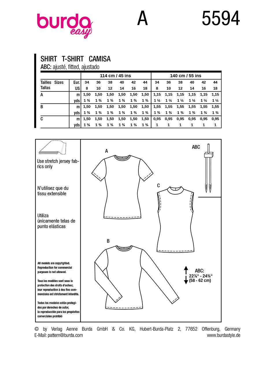 Burda Style Women's T-Shirt for Overlock #5594 Super Easy