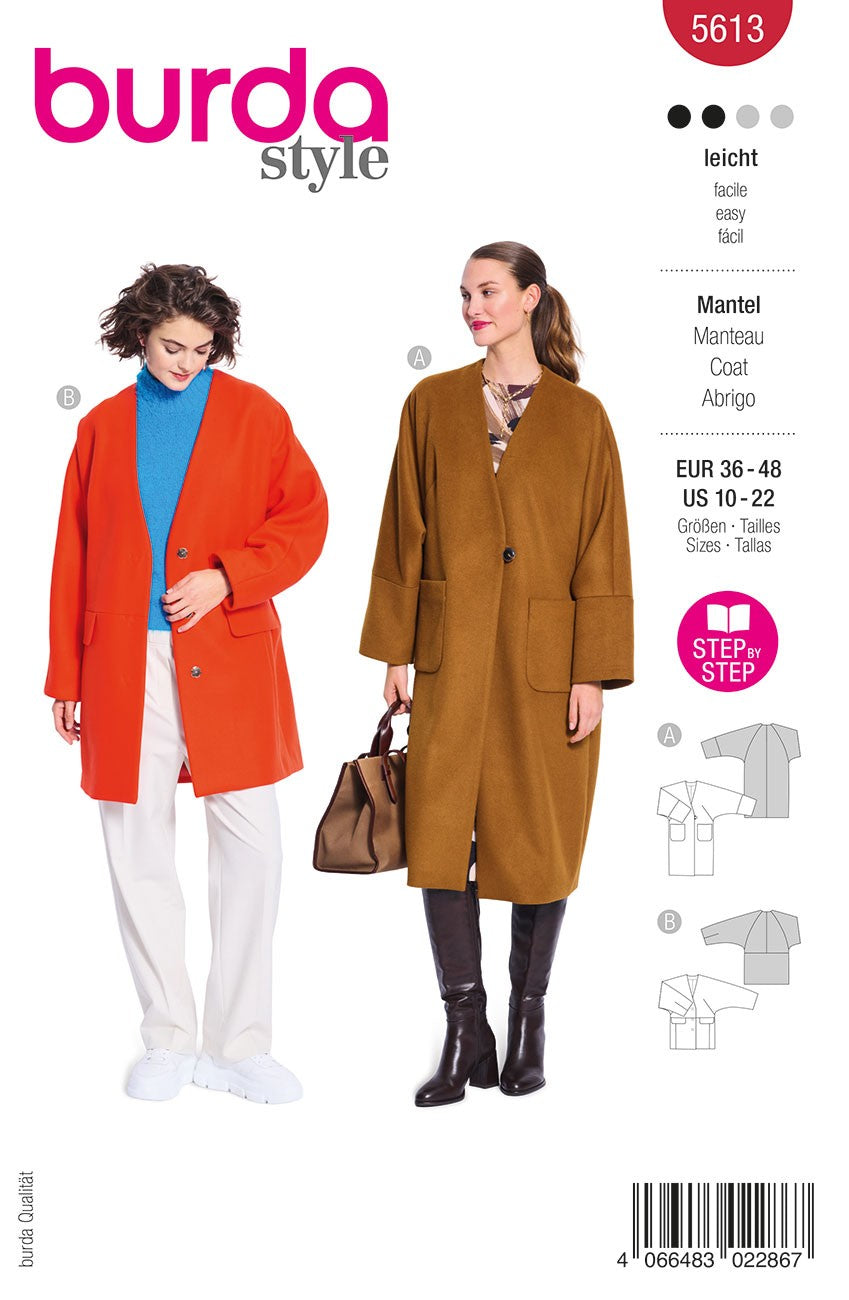 Burda Style Women's Coat & Long Jacket #5613 Easy