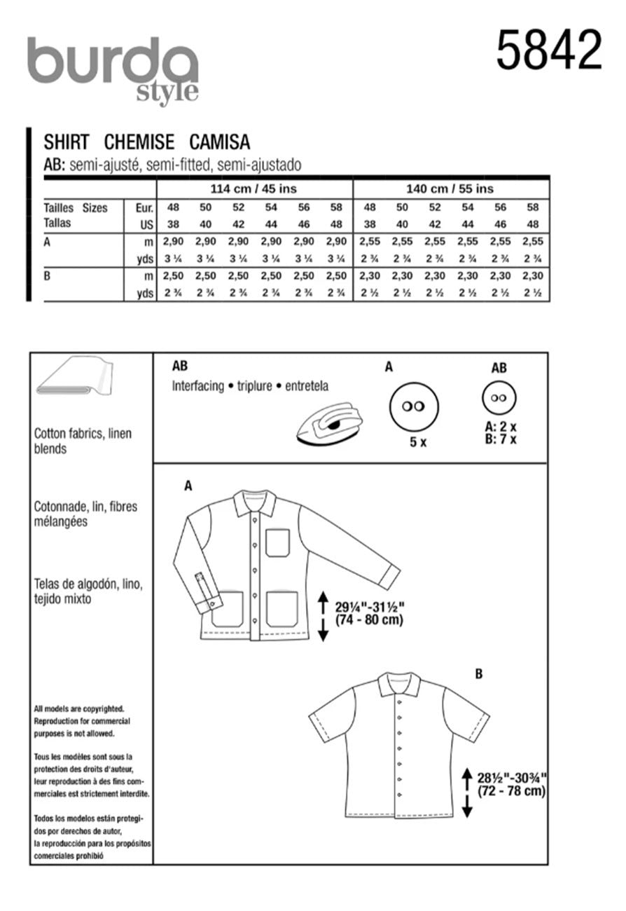 Burda Style Men's Jacket & Shirt #5842
