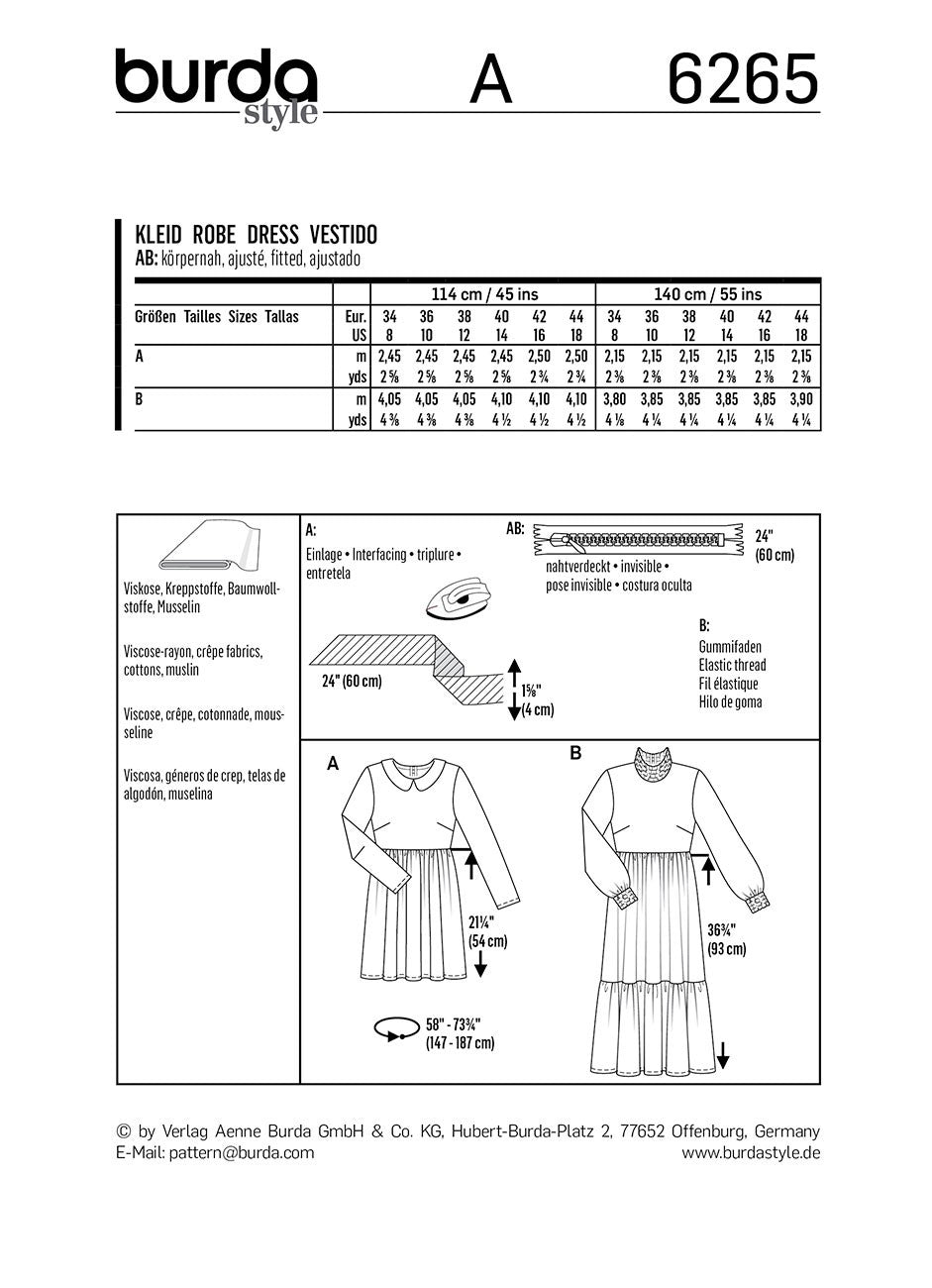 Burda Style Women's Dress #6265 Easy