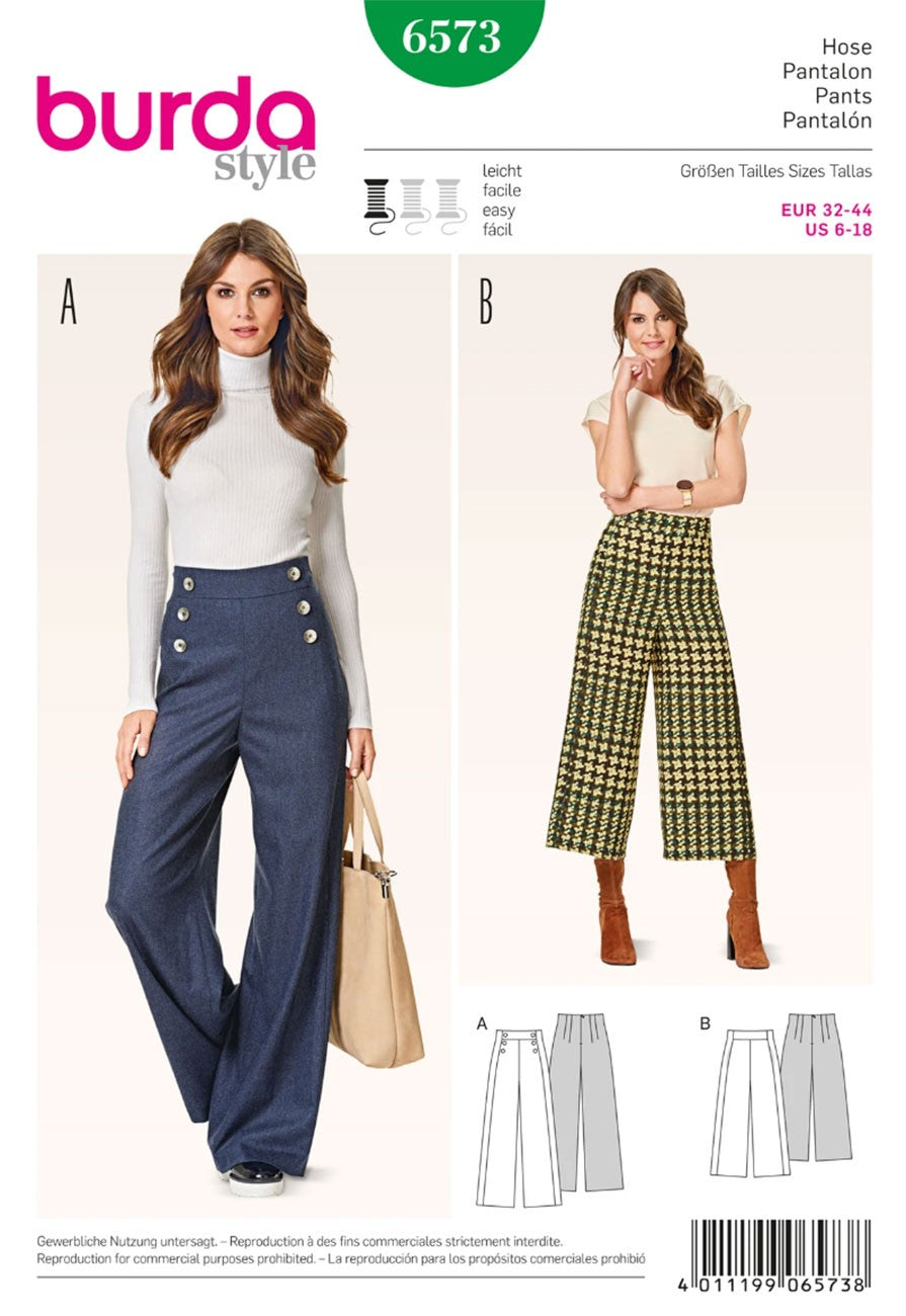 Burda Style Women's Pants Culotte #6573 Easy