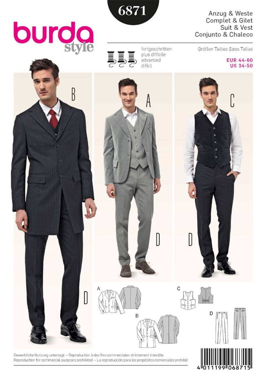 Burda Style Men's Suit & Vest #6871 Advanced