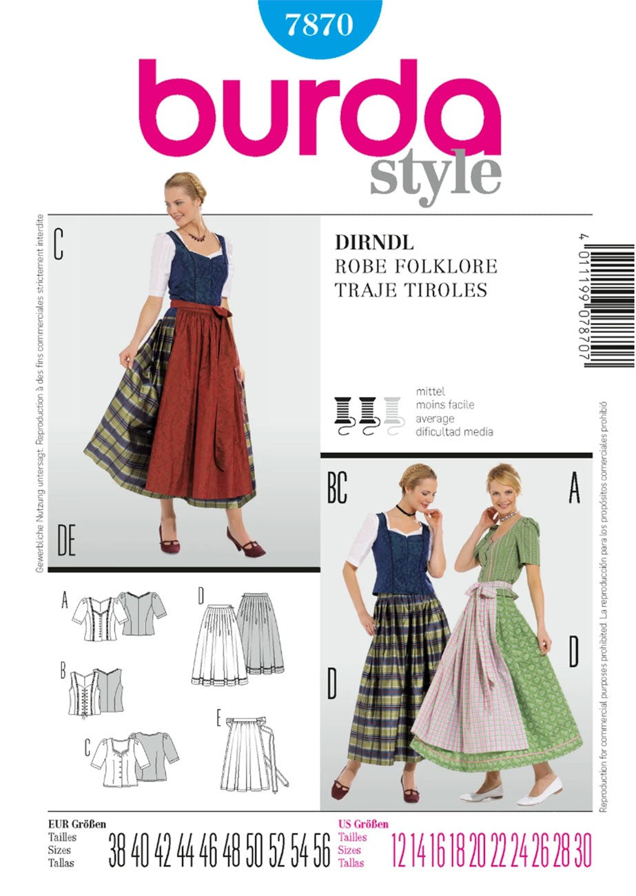 Burda Style Women's Traditional German "Dirndl" Dress #7870