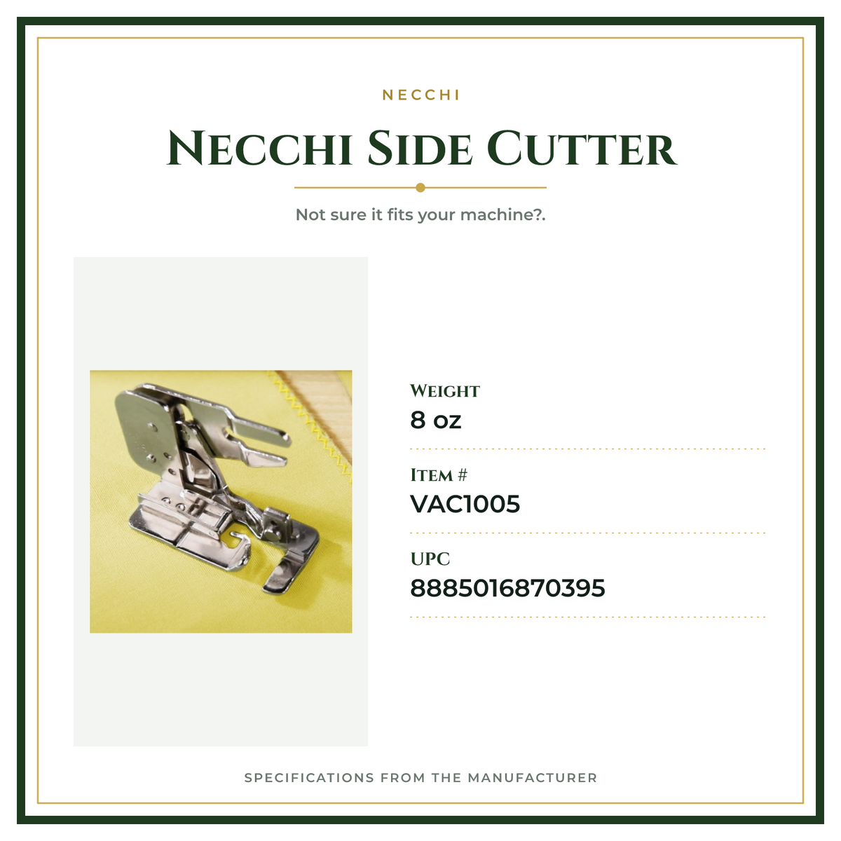 Product Specifications – Necchi Side Cutter