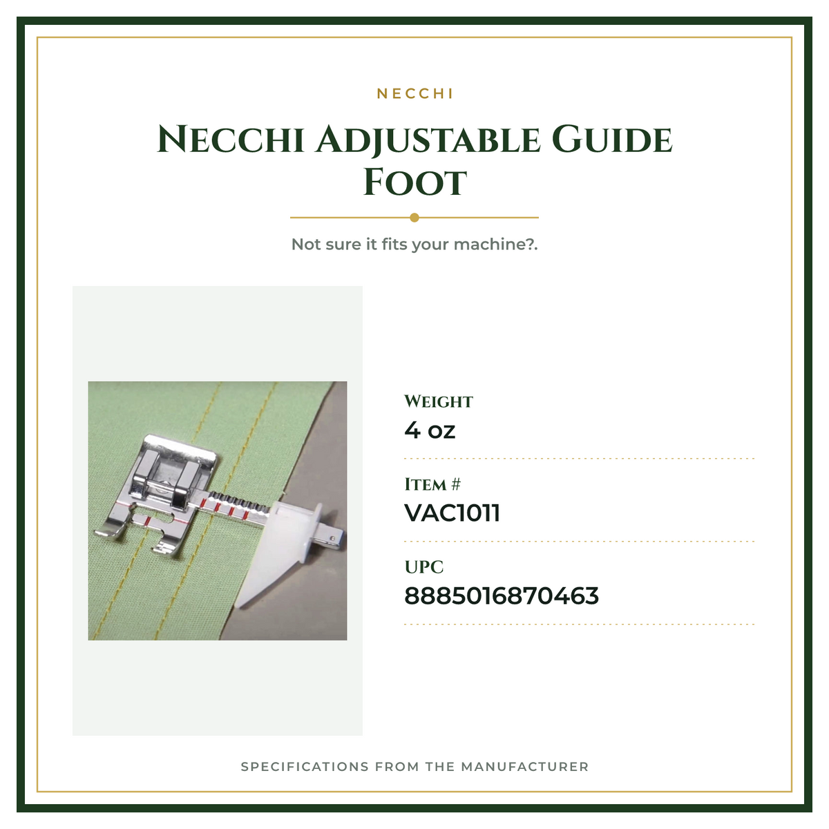 Product Specifications – Necchi Adjustable Guide Foot
