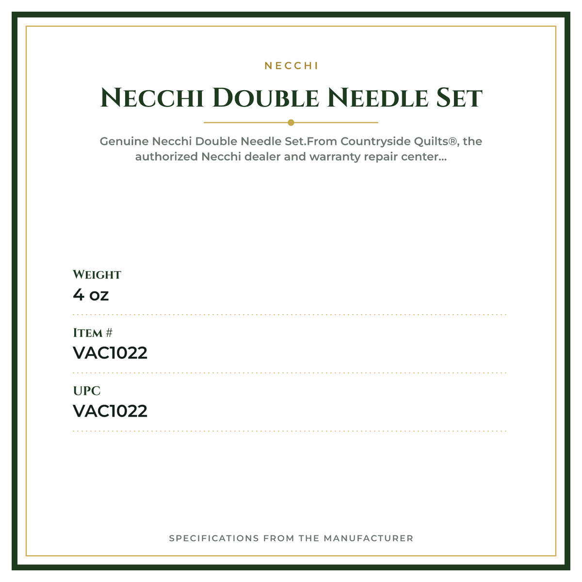 Product Specifications – Necchi Double Needle Set