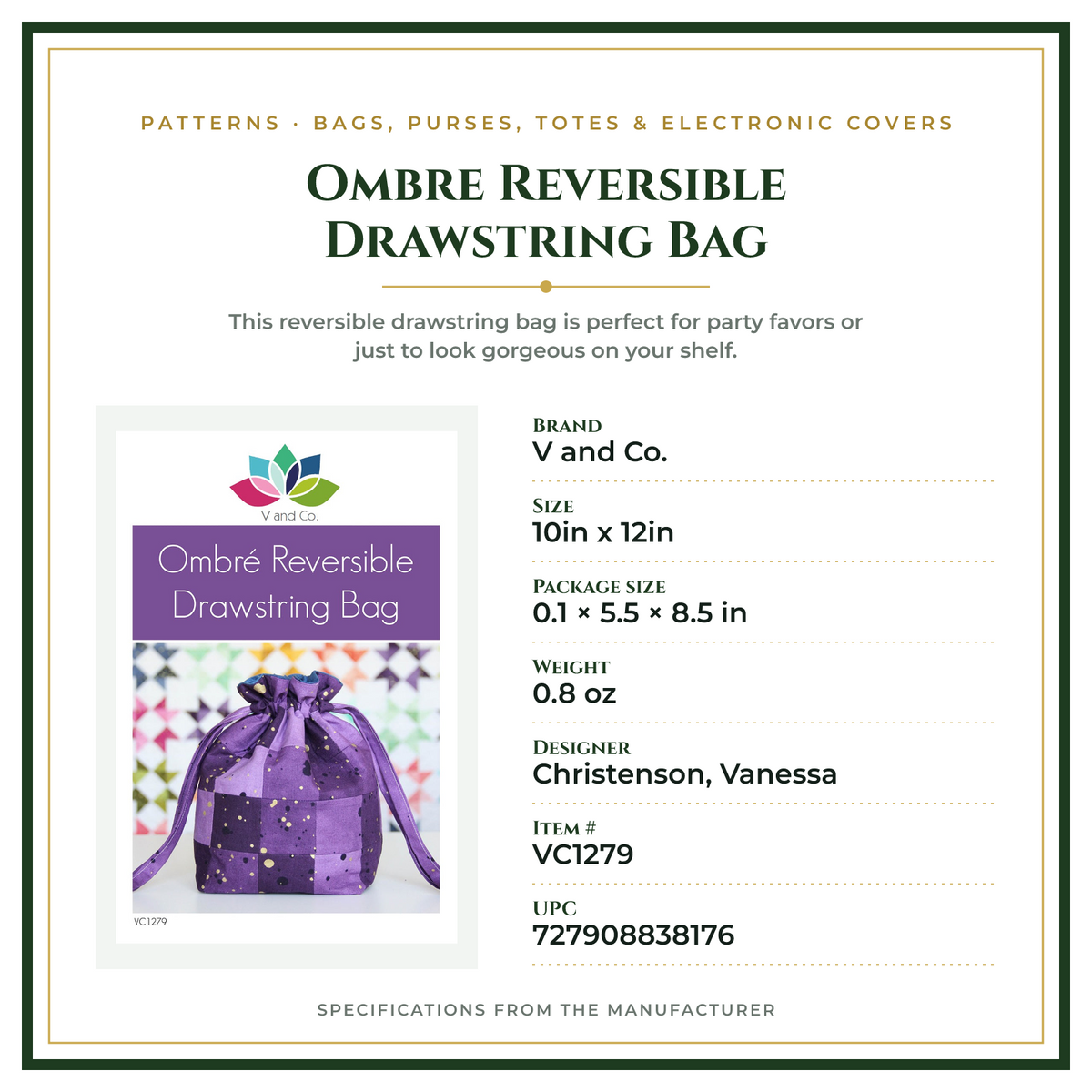 Product Specifications – Ombre Reversible Drawstring Bag