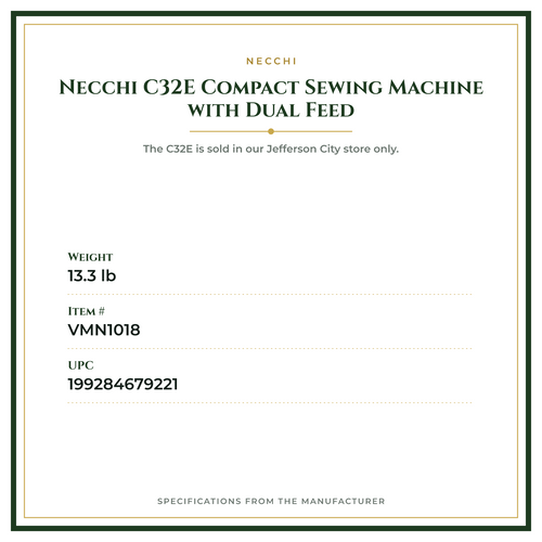 Necchi C32E Compact Sewing Machine with Dual Feed