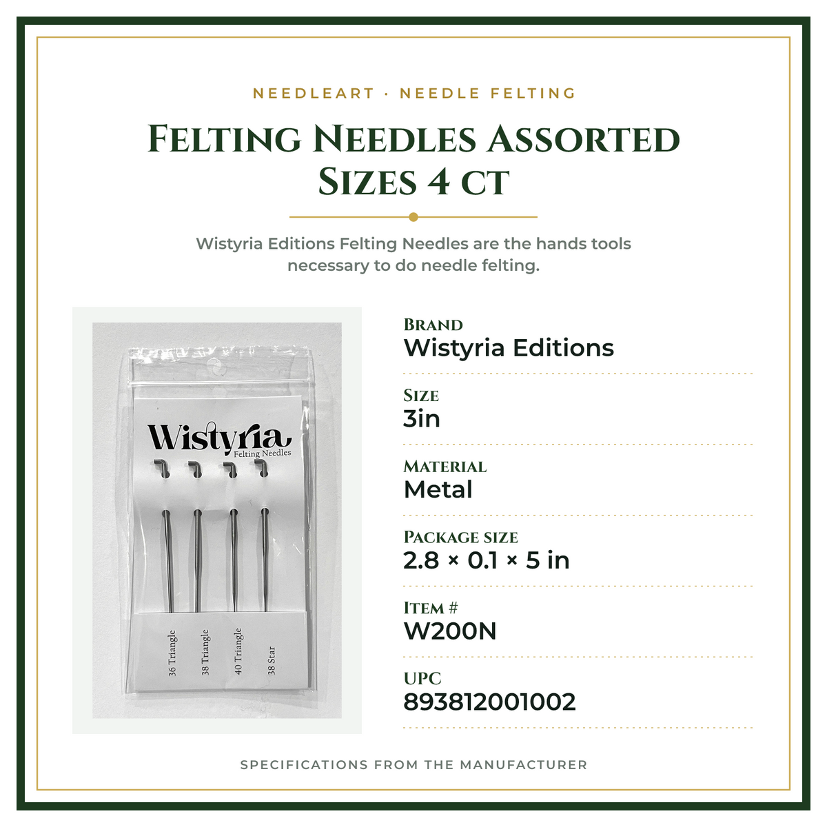 Product Specifications – Felting Needles Assorted Sizes 4 ct