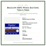 Product Specifications – Bigelow 100% Wool Batting 72in x 94in