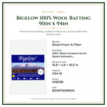 Product Specifications – Bigelow 100% Wool Batting 90in x 94in