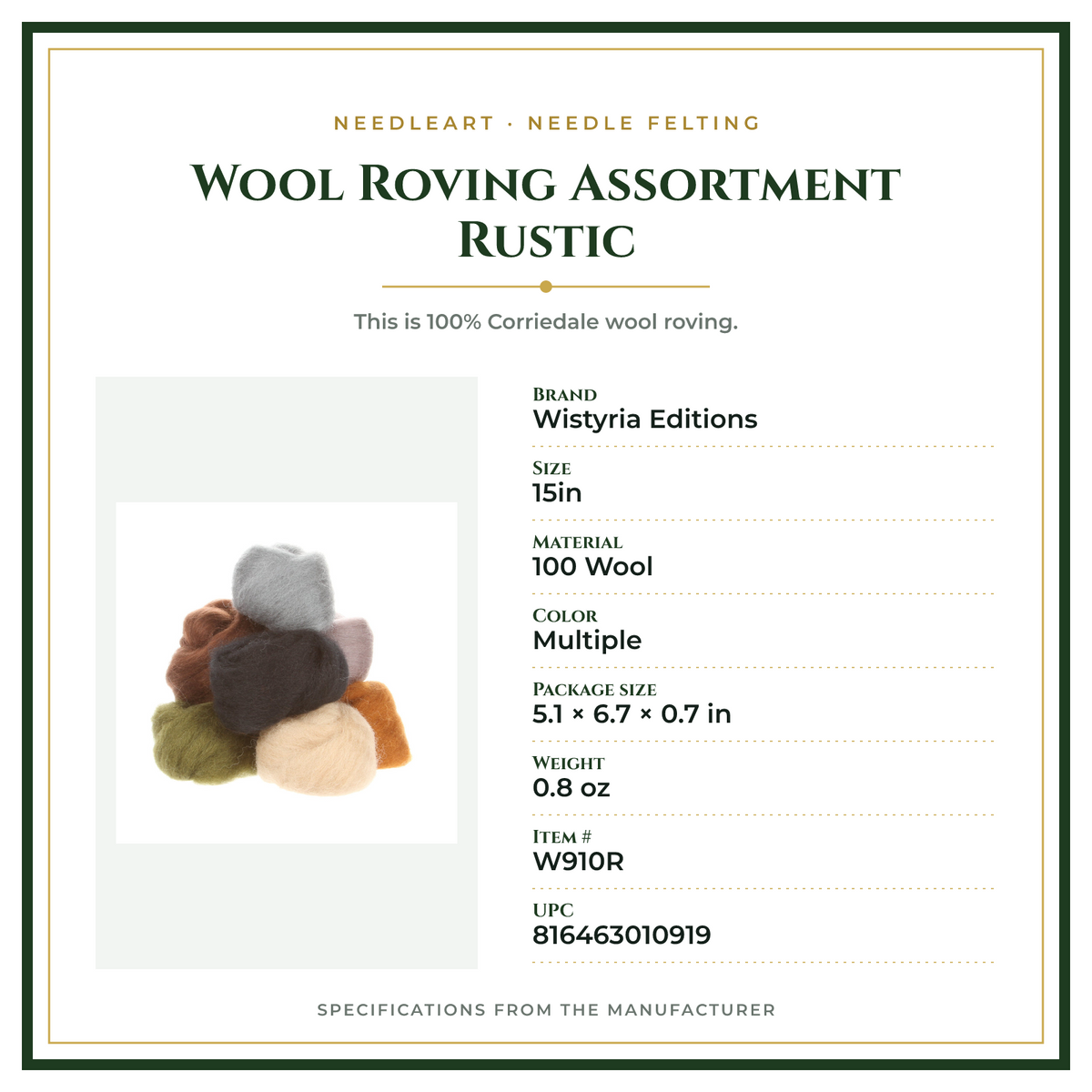 Product Specifications – Wool Roving Assortment Rustic