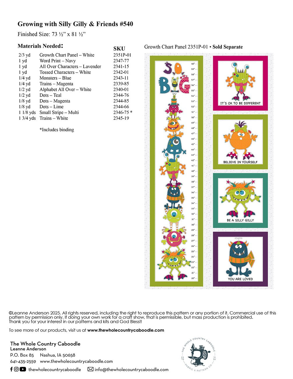 Growing with Silly Gilly & Friends Pattern