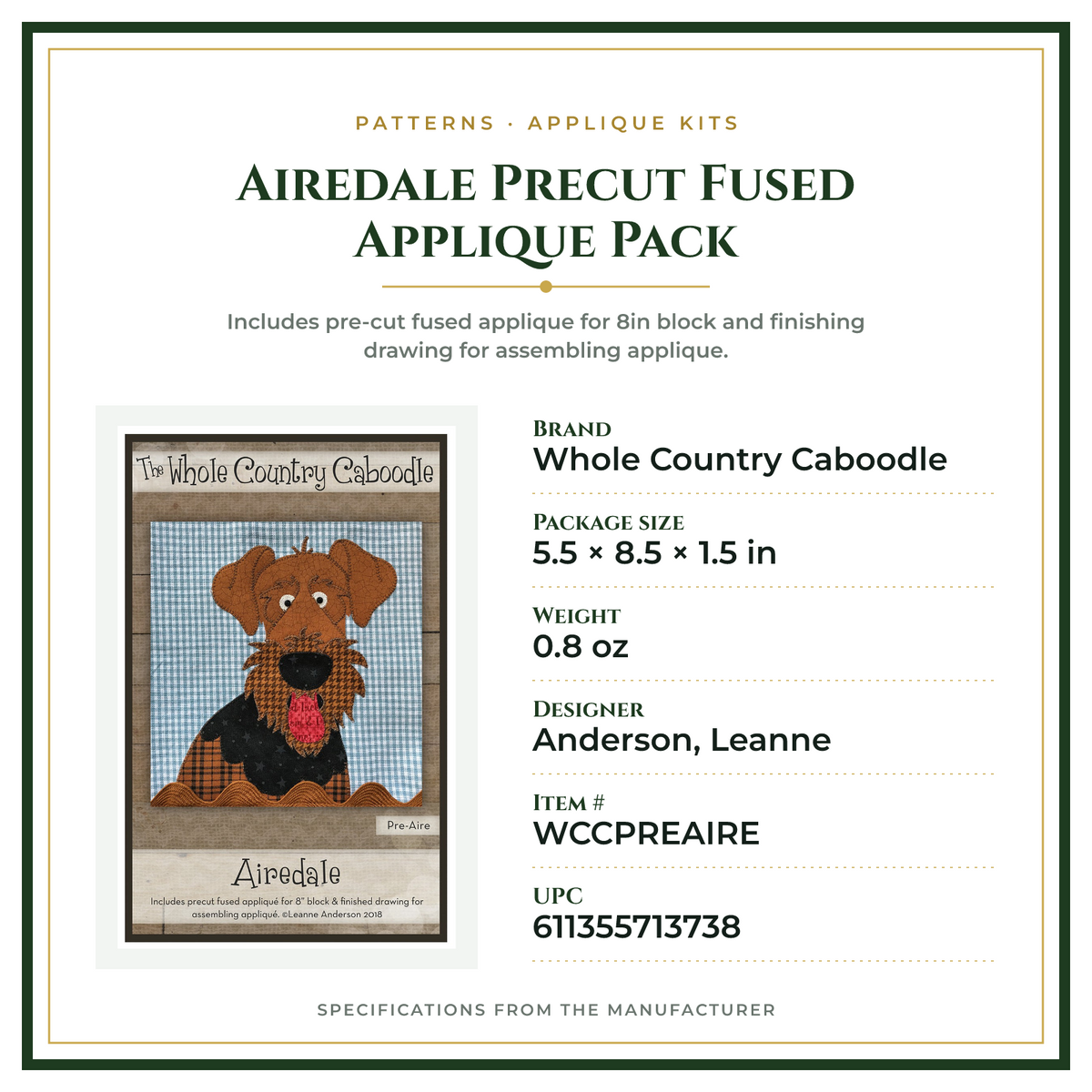 Product Specifications – Airedale Precut Fused Applique Pack