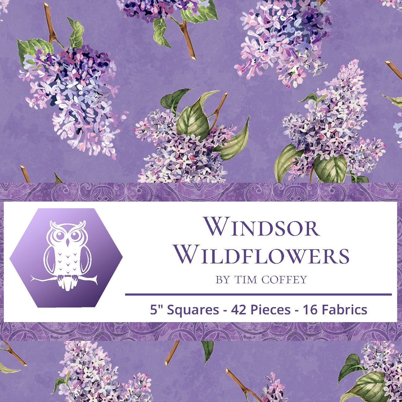 5in Squares, Windsor Wildflowers, 42pcs, 2-4 Pieces of Each Print