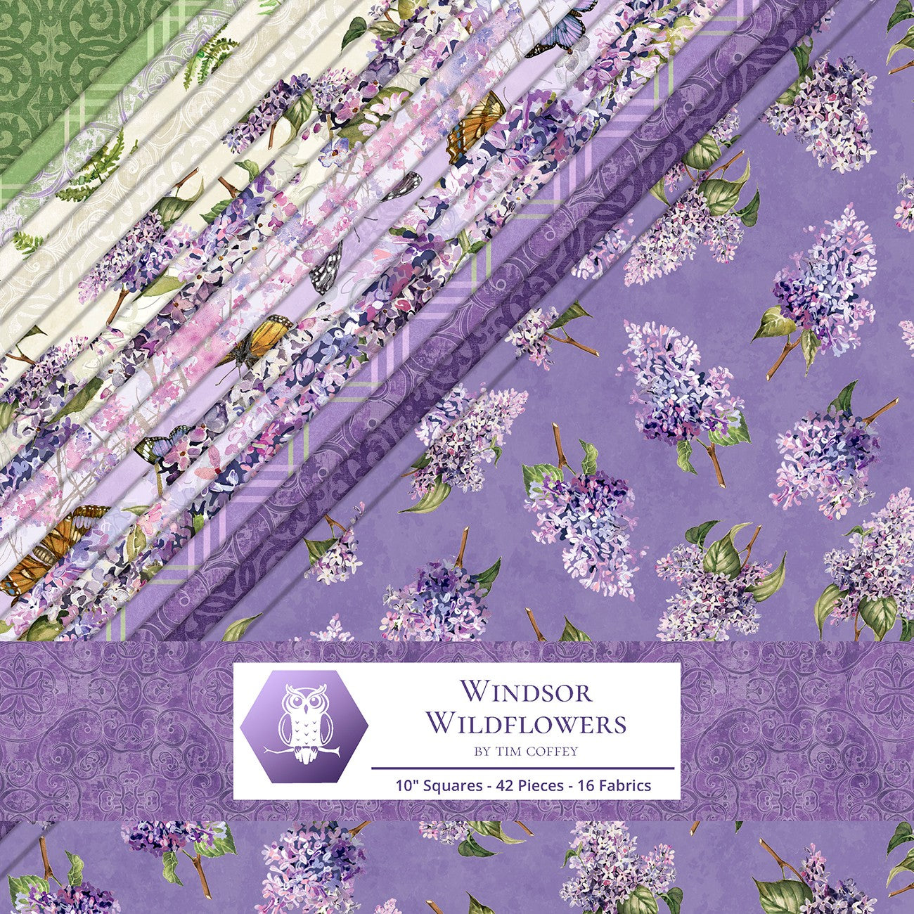 10in Squares, Windsor Wildflowers, 42pcs, 2-4 Pieces of Each Print