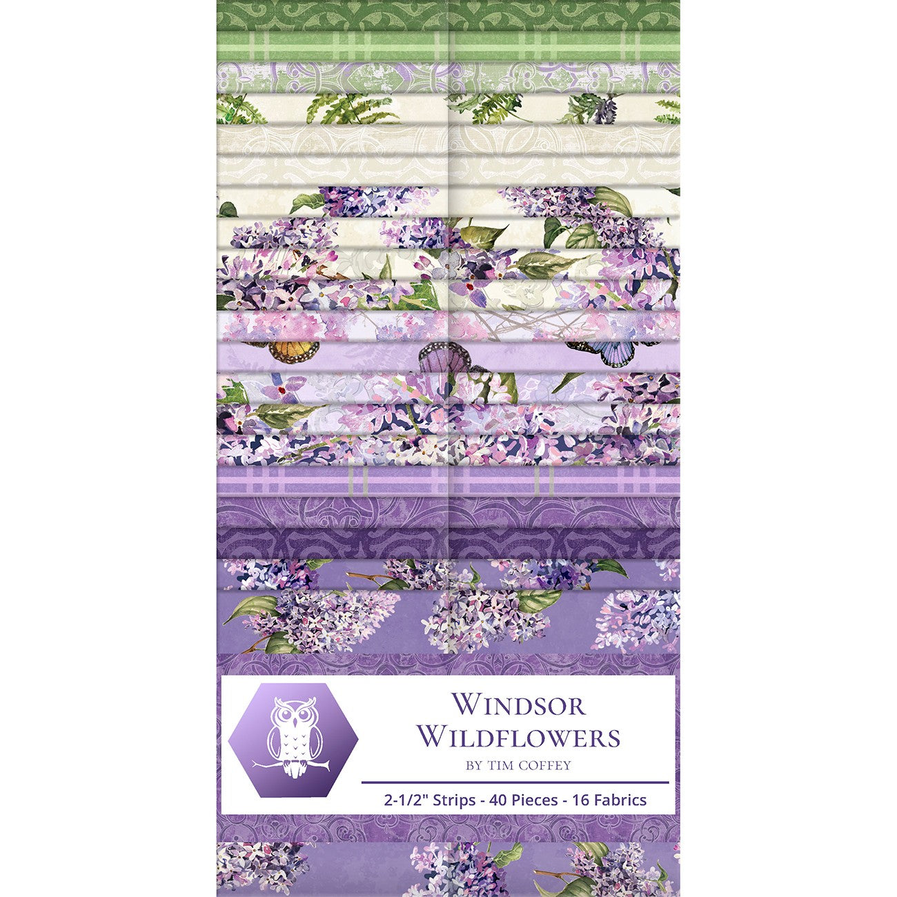 2.5in Strips, Windsor Wildflowers, 40pcs, 2-4 Pieces of Each Print