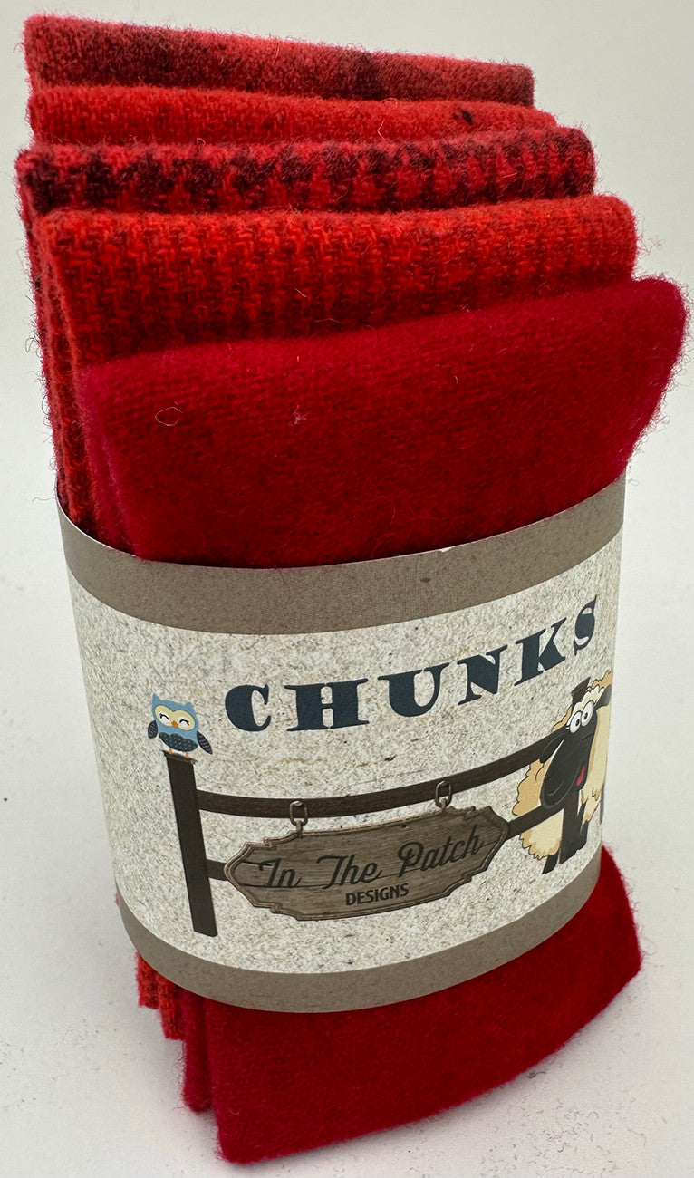 Rad Reds Wool Chunks 5pc 9in x 10in