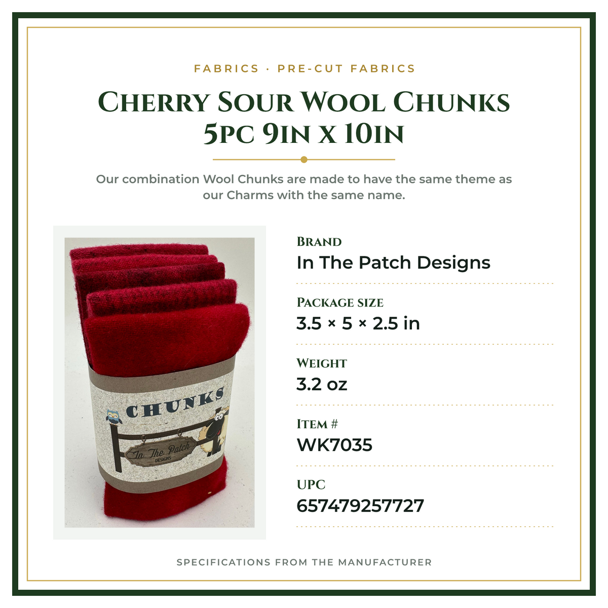 Product Specifications – Cherry Sour Wool Chunks 5pc 9in x 10in